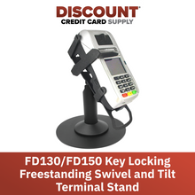 Load image into Gallery viewer, First Data FD130 / FD150 Freestanding Swivel and Tilt Stand with Round Plate and Key Locking Mechanism