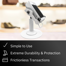 Load image into Gallery viewer, PAX A920 Freestanding Swivel and Tilt Stand for Terminal and Charging Base with Round Plate (White)