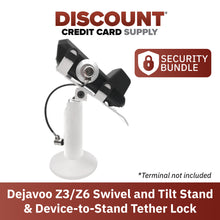 Load image into Gallery viewer, Dejavoo Z3 & Dejavoo Z6 Swivel and Tilt Stand with Device to Stand Security Tether Lock, Two Keys 8" (White)