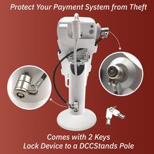 Load image into Gallery viewer, First Data FD35 / FD40 Swivel and Tilt Stand with Device to Stand Security Tether Lock, Two Keys 8" (White)