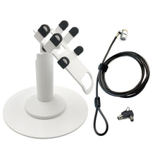 Load image into Gallery viewer, Clover Flex Freestanding Swivel and Tilt Stand with Round Plate, Tether Lock and Security Cable (White)