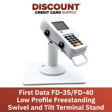 Load image into Gallery viewer, First Data FD35 / FD40 Freestanding Low Swivel and Tilt Stand with Square Plate (White)