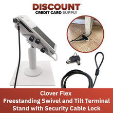 Load image into Gallery viewer, Clover Flex Freestanding Swivel and Tilt Stand with Square Plate, Tether Lock and Security Cable (White)