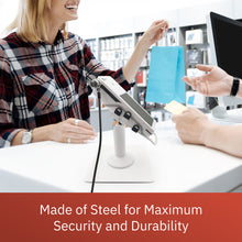 Load image into Gallery viewer, Clover Flex Freestanding Swivel and Tilt Stand with Round Plate, Tether Lock and Security Cable (White)