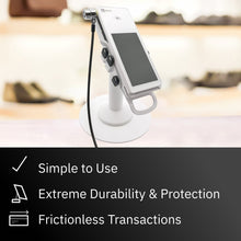 Load image into Gallery viewer, Clover Flex Freestanding Swivel and Tilt Stand with Round Plate, Tether Lock and Security Cable (White)