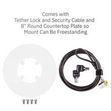 Load image into Gallery viewer, Clover Flex Freestanding Swivel and Tilt Stand with Round Plate, Tether Lock and Security Cable (White)
