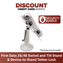 Load image into Gallery viewer, First Data FD35 / FD40 Swivel and Tilt Stand with Device to Stand Security Tether Lock, Two Keys 8&quot; (White)
