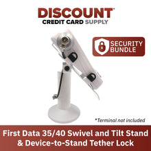 Load image into Gallery viewer, First Data FD35 &amp; FD40 Swivel and Tilt Stand with Device to Stand Security Tether Lock, Two Keys 8&quot; (White)
