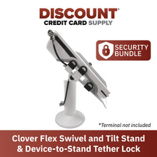 Load image into Gallery viewer, Clover Flex Swivel and Tilt Stand with Device to Stand Security Tether Lock, Two Keys 8&quot; (White)
