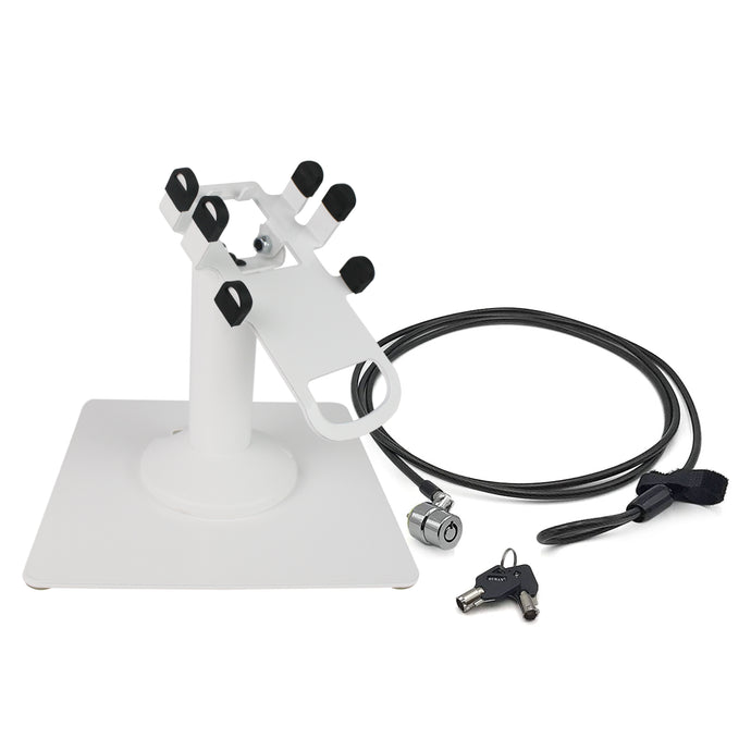 Clover Flex Freestanding Swivel and Tilt Stand with Square Plate, Tether Lock and Security Cable (White)
