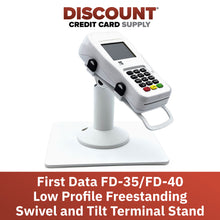 Load image into Gallery viewer, First Data FD35 / First Data FD40 Freestanding Low Swivel and Tilt Stand with Square Plate (White)
