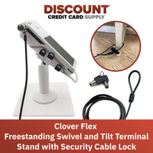 Load image into Gallery viewer, Clover Flex Freestanding Swivel and Tilt Stand with Square Plate, Tether Lock and Security Cable (White)
