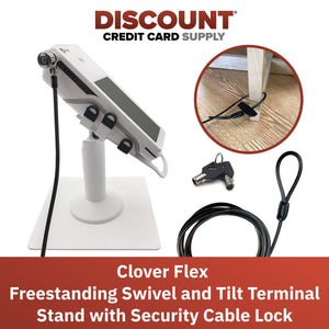 Clover Flex Freestanding Swivel and Tilt Stand with Square Plate, Tether Lock and Security Cable (White)