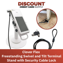 Load image into Gallery viewer, Clover Flex Freestanding Swivel and Tilt Stand with Round Plate, Tether Lock and Security Cable (White)
