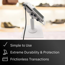 Load image into Gallery viewer, Clover Flex Freestanding Swivel and Tilt Stand with Square Plate, Tether Lock and Security Cable (White)
