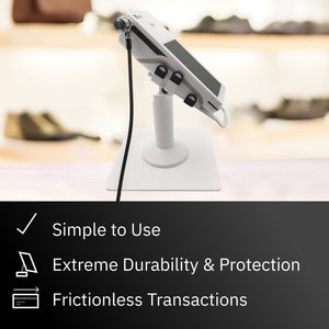 Clover Flex Freestanding Swivel and Tilt Stand with Square Plate, Tether Lock and Security Cable (White)