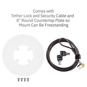 Clover Flex Freestanding Swivel and Tilt Stand with Round Plate, Tether Lock and Security Cable (White)